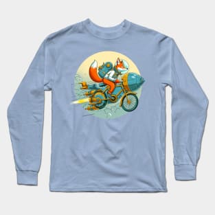 Fox Riding a Spaceship Bicycle Long Sleeve T-Shirt